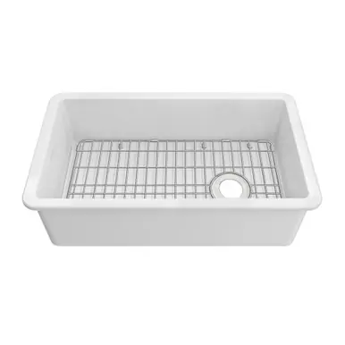 Whitehaus Undermount/Drop-in Fireclay Kitchen Sinks, Stainless Steel Grid Included - White - WHUF3119 Best Seller