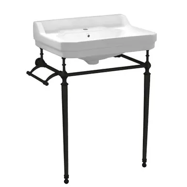 Whitehaus Victoriahaus console with integrated rectangular bowl with single hole drill, Matte Black leg support, interchangable towel bar, backsplash and overflow - WHV024-L33-1H-MB Buy Direct
