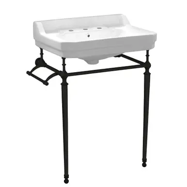 Whitehaus Victoriahaus console with integrated rectangular bowl with widespread hole drill, Matte Black leg support, interchangable towel bar, backsplash and overflow - WHV024-L33-3H-MB Secure Checkout