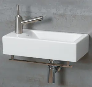 Last Chance Whitehaus WH1-114LTB 19 3/4" Isabella Wall MountSink With Chrome Towel Bar & Center Drain - White