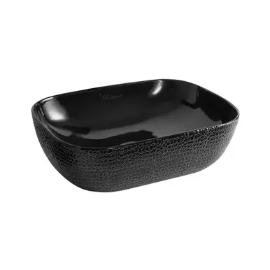 Free Delivery Whitehaus WH71333-F04 Isabella Plus Rectangular Above Mount Sink, Embossed Exterior, Smooth Interior, Center Drain - Black - 18 inch