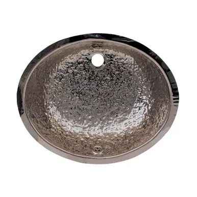 Editor’s Pick Whitehaus WH920ABB Decorative Oval Hammered Textured Undermount Sink with Overflow, Rear Center Drain - Polished Stainless Steel - 18 inch