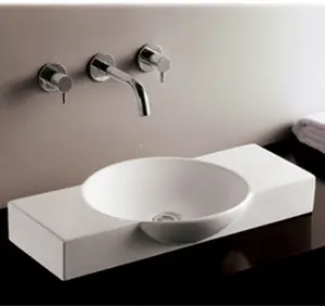 Instant Buy Whitehaus WHKN1112 27 1/2" Isabella Above Mount Bathroom Sink With Integrated Round Bowl & A Center Drain - White