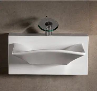 Last Chance Whitehaus WHKN1114A 27 7/8" Isabella Rectangular Wall Mount Bathroom Sink With Integrated Rectangular Bowl, Single Faucet Hole & Rear Center Drain - White