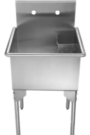 Whitehaus WHLS2020-NP Pearlhaus Brushed Stainless Steel Small Square Single Bowl Commerical Freestanding Utility Sink - 23 inch Fast Shipping
