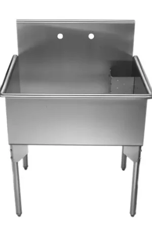 Bargain Whitehaus WHLS3024-NP Pearlhaus Brushed Stainless Steel Single Bowl Commerical Freestanding Utility Sink - 33 inch