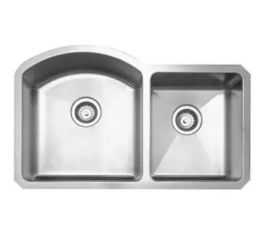 Hot Deal Whitehaus WHNC3220 31 7/8" Noah's Collection Chefhaus Series Double Bowl Undermount Kitchen Sink - Brushed Stainless Steel