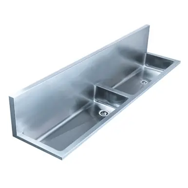 Whitehaus WHNCD72 Noah's Brushed Stainless Steel Double Bowl Wall Mount Utility Sink with Back - 72 inch Free Returns