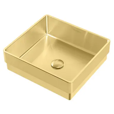 Must Have Whitehaus WHNPL1577-B Noah Plus 10 Gauge Frame, Squared Semi-recessed Sink Set with Center Drain - Brass - 15 inch
