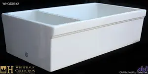 Whitehaus WHQDB542 White 36" Quatro Alcove Double Bowl Reversible Fireclay Farmhouse Kitchen Sink - White Get Yours