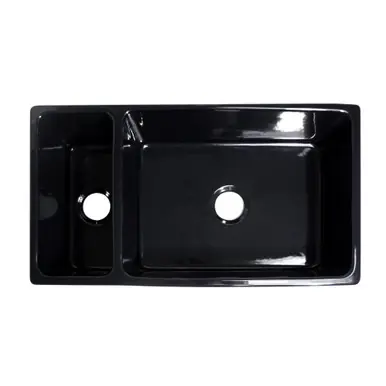 Factory Price Whitehaus WHQDB542-BLACK Farmhaus Fireclay Quatro Alcove Large Reversible Sink and Small Bowl with Decorative 2 1/2 in. Lip on Both Sides - Black - 36 inch