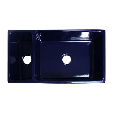 Whitehaus WHQDB542-BLUE Farmhaus Fireclay Quatro Alcove Large Reversible Sink and Small Bowl with Decorative 2 1/2 in. Lip on Both Sides - Sapphire Blue - 36 inch Shop Now