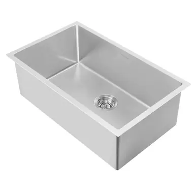 Warranty Included Whitehaus WHNPL3018-BSS Noah Plus Heavy Duty 6 Gauge Frame Single Bowl Undermount or Drop-in Sink - Brushed Stainless Steel - 30 inch