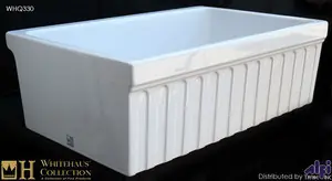 Whitehaus WHQ330 White 30" Quatro Alcove Reversible Fireclay Kitchen Sink - Fluted Front Apron - White Must Have