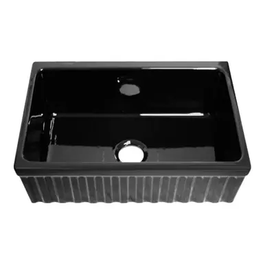 Free Returns Whitehaus WHQ330-BLACK Farmhaus Fireclay Quatro Alcove Reversible Sink with Fluted Front Apron and Decorative 2 1/2 in. or 2 in. Lip - Black - 30 inch