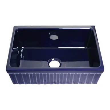 Whitehaus WHQ330-BLUE Farmhaus Fireclay Quatro Alcove Reversible Sink with Fluted Front Apron and Decorative 2 1/2 in. or 2 in. Lip - Sapphire Blue - 30 inch Best Choice