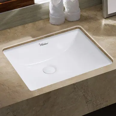 Whitehaus WHU71006 Isabella Plus 21 inch Rectangular Undermount Sink with Overflow and Rear Center Drain - White Certified