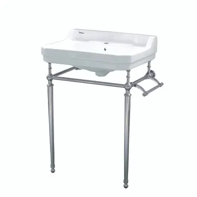 Whitehaus WHV024-L33-1H-BN Victoriahaus Console Sink with Integrated Rectangular Bowl with Single Hole Drill, Brushed Nickel Leg Support - White/Brushed Nickel - 23 inch In Demand
