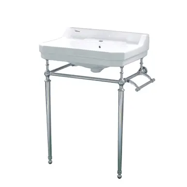 Whitehaus WHV024-L33-1H-C Victoriahaus Console Sink with Integrated Rectangular Bowl with Single Hole Drill, polished chrome Leg Support - White/Polished Chrome - 23 inch Direct From Factory