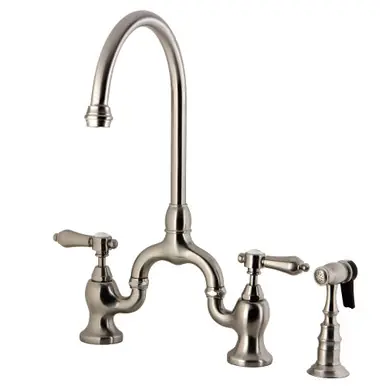 Kingston Brass KS7798BALBS Heirloom Bridge Kitchen Faucet with Brass Sprayer, Brushed Nickel Fresh Stock