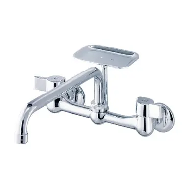 Gerber G0042691 Classics Two Handle Wall Mount Kitchen Faucet w/ 8" Spout & Soap Dish 1.75gpm -Chrome High Quality