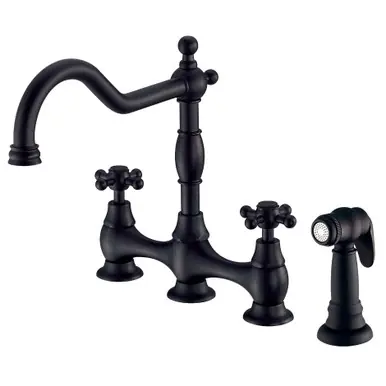 Gerber D404457BS Opulence Two Handle Bridge Kitchen Faucet with Side Spray - Satin Black Limited Offer