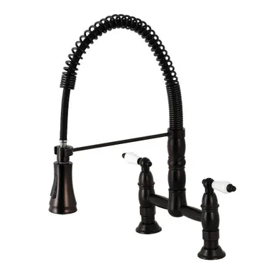 Hot Picks Kingston Brass Gourmetier GS1275PL Heritage Two Handle Deck-Mount Pull-Down Sprayer Kitchen Faucet, Oil Rubbed Bronze
