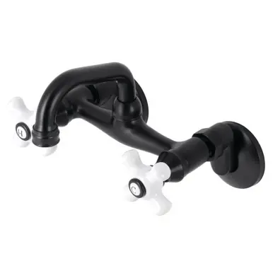 Hassle-Free Returns Kingston Brass KS612MB Two Handle Wall Mount Bar Faucet, Matte Black
