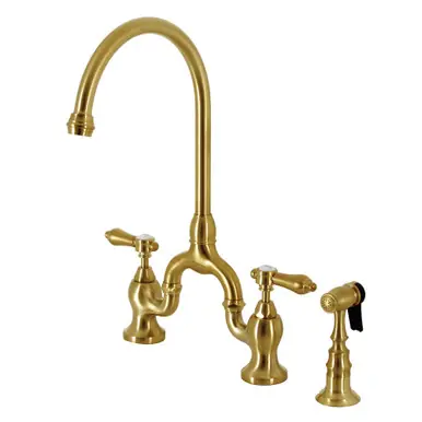 Fast Shipping Kingston Brass KS7797BALBS Heirloom Bridge Kitchen Faucet with Brass Sprayer, Brushed Brass