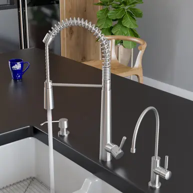 Alfi AB2039 Solid Stainless Steel Commercial Pullout Spray Spring Spout Kitchen Faucet Modern