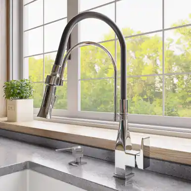 Alfi Polished Chrome Square Kitchen Faucet with Black Rubber Stem Shop Now