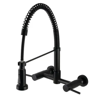 Trending Kingston Brass Gourmetier GS8180DL Concord Two Handle Wall Mount Pull-Down Kitchen Faucet, Matte Black