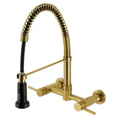 Kingston Brass Gourmetier GS8187DL Concord Two Handle Wall Mount Pull-Down Kitchen Faucet, Brushed Brass Low Price