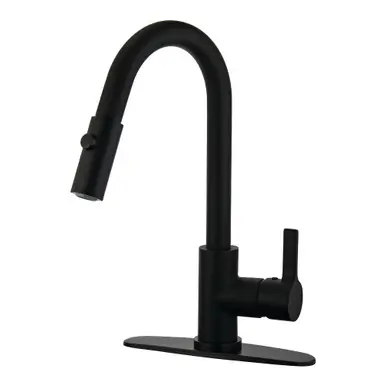 Fast Shipping Kingston Brass Gourmetier LS8780CTL Continental Single Handle Pull-Down Kitchen Faucet, Matte Black
