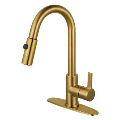 Certified Kingston Brass Gourmetier LS8783CTL Continental Single Handle Pull-Down Kitchen Faucet, Brushed Brass