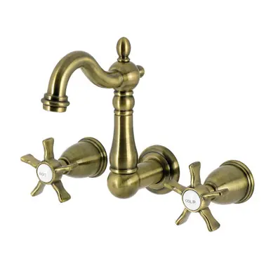 Get Yours Kingston Brass Hamilton Double-Handle Wall Mount Bathroom Faucet, Antique Brass - KS1223NX