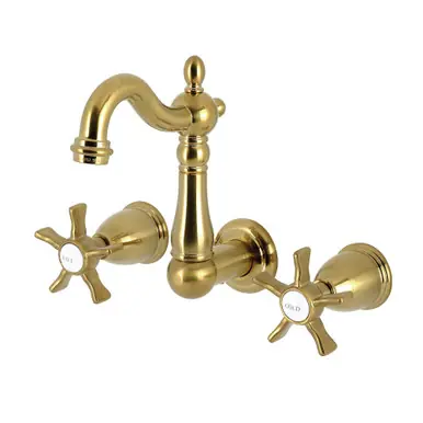 Hot Deal Kingston Brass Hamilton Double-Handle Wall Mount Bathroom Faucet, Brushed Brass - KS1227NX