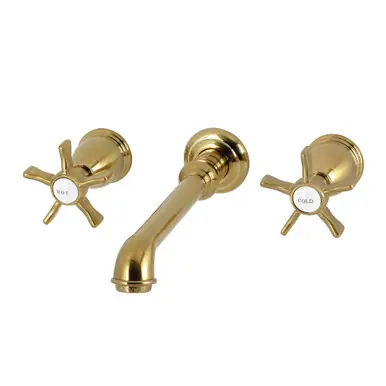 Kingston Brass Hamilton Double-Handle Wall Mount Bathroom Faucet, Brushed Brass - KS7127NX Mega Sale