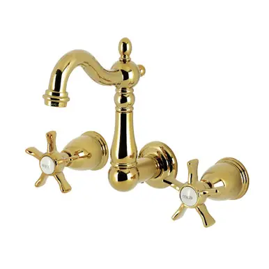 Kingston Brass Hamilton Double-Handle Wall Mount Bathroom Faucet, Polished Brass - KS1222NX Secure Checkout