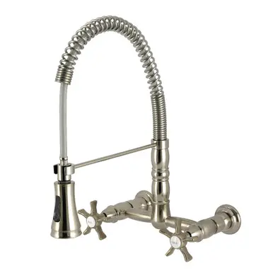 Kingston Brass Hamilton Double-Handle Wall-Mount Pre-Rinse Bridge Kitchen Faucet, Brushed Nickel - GS1248NX Handmade