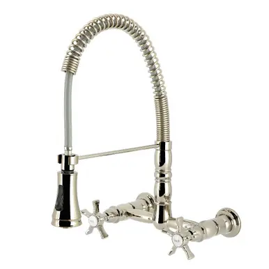 Discount Kingston Brass Hamilton Double-Handle Wall-Mount Pre-Rinse Bridge Kitchen Faucet, Polished Nickel - GS1246NX