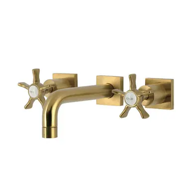 Kingston Brass Hamilton Two Handle Wall Mount Bathroom Faucet, Brushed Brass - KS6127NX In Demand