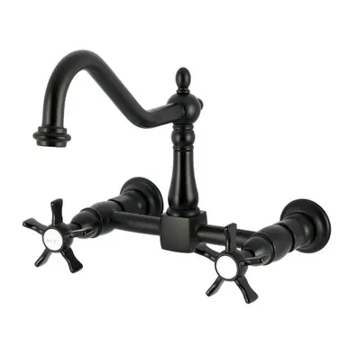 Bargain Kingston Brass Hamilton Two-Handle Wall Mount Bridge Kitchen Faucet, Matte Black - KS1240NX