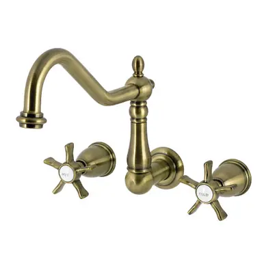 Kingston Brass Hamilton Two-Handle Wall Mount Roman Tub Faucet, Antique Brass - KS1023NX Free Delivery