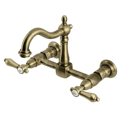 Kingston Brass Heirloom Two Handle Wall Mount Kitchen Faucet, Antique Brass - KS1263BAL While Supplies Last