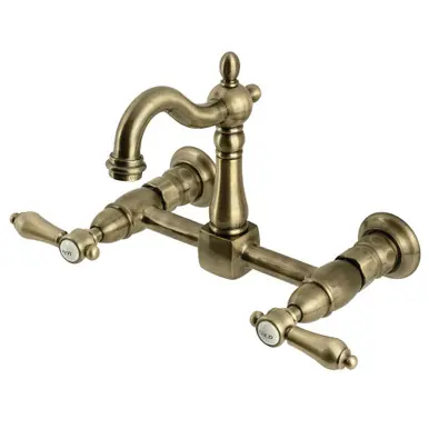 Viral Kingston Brass Heirloom Two Handle Wall Mount Kitchen Faucet, Antique Brass - KS2443BAL