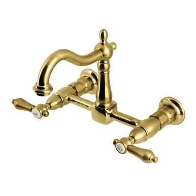 Kingston Brass Heirloom Two Handle Wall Mount Kitchen Faucet, Brushed Brass - KS1267BAL Luxury