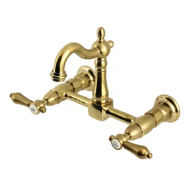 Kingston Brass Heirloom Two Handle Wall Mount Kitchen Faucet, Brushed Brass - KS2447BAL Price Drop
