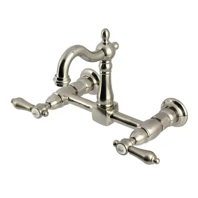 Kingston Brass Heirloom Two Handle Wall Mount Kitchen Faucet, Brushed Nickel - KS2448BAL High Quality