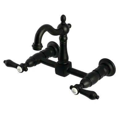 Kingston Brass Heirloom Two Handle Wall Mount Kitchen Faucet, Matte Black - KS2440BAL Viral